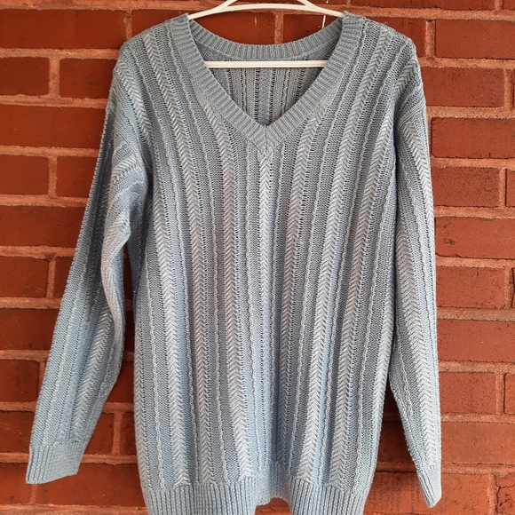 Sweaters Powder Blue Cable Knit Sweater With Silver Sparkles Oversize Medium Poshmark